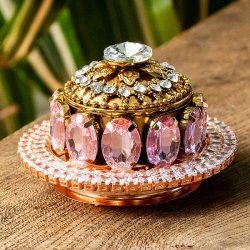 ジュエル装飾 インドの小物入れ風インテリアボックス 直径7.5cm程度