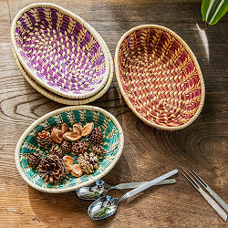 ネパールの手作り 竹編み オーバルボウル カトラリーや文房具に 19 x 14cm程度 - サブ5