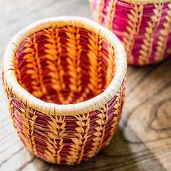 ネパールの手作り 竹編み 筒型 丸籠 カトラリースタンド カトラリーや文房具に 9 x 9cm程度 - サブ4
