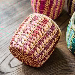 ネパールの手作り 竹編み 筒型 丸籠 カトラリースタンド カトラリーや文房具に 9 x 9cm程度 - サブ5