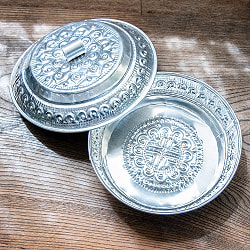 バリのエンボス 蓋付き小物入れ サービングトレイ 直径19cm程度 - サブ5