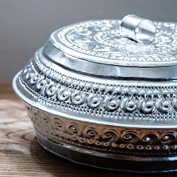 バリのエンボス 蓋付き小物入れ サービングトレイ 直径21.5cm程度 - サブ4