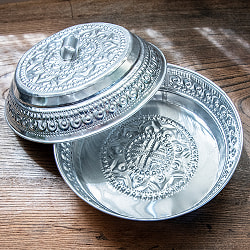 バリのエンボス 蓋付き小物入れ サービングトレイ 直径21.5cm程度 - サブ5