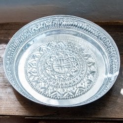 バリのアルミ細工 ラウンドトレイ お盆 40.5cm(ID-CFLSP-624)