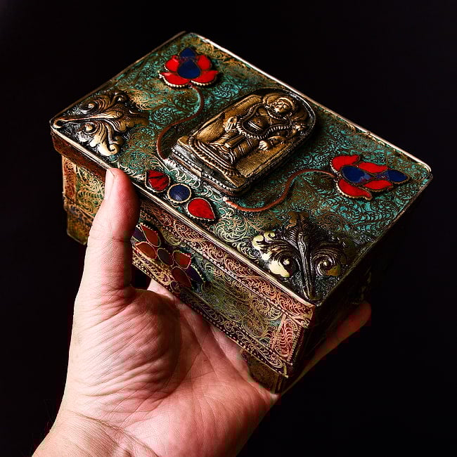 【高精細】無限唐草 チベタン ジュエル ボックス ヴィシュヌ 15.5 x 10.5cm 13 - これくらいのサイズ感になります。