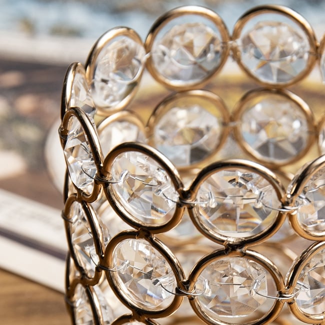 【3個セット】クリスタルガラスのアラビアンキャンドルホルダー - ゴールド【8cm×7cm】 4 - 1つ1つワイヤーで編み込まれています。