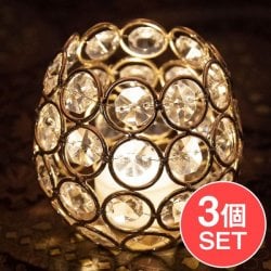 【3個セット】クリスタルガラスのアラビアンキャンドルホルダー - ゴールド【7.5cm×8.5cm】(SET-GENE-152)