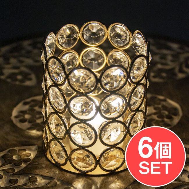 【6個セット】クリスタルガラスのアラビアンキャンドルホルダー - ゴールド【8cm×7cm】の写真セット,ペン立て,筆入れ,ペンケース,クリスタル,ペンスタンド,