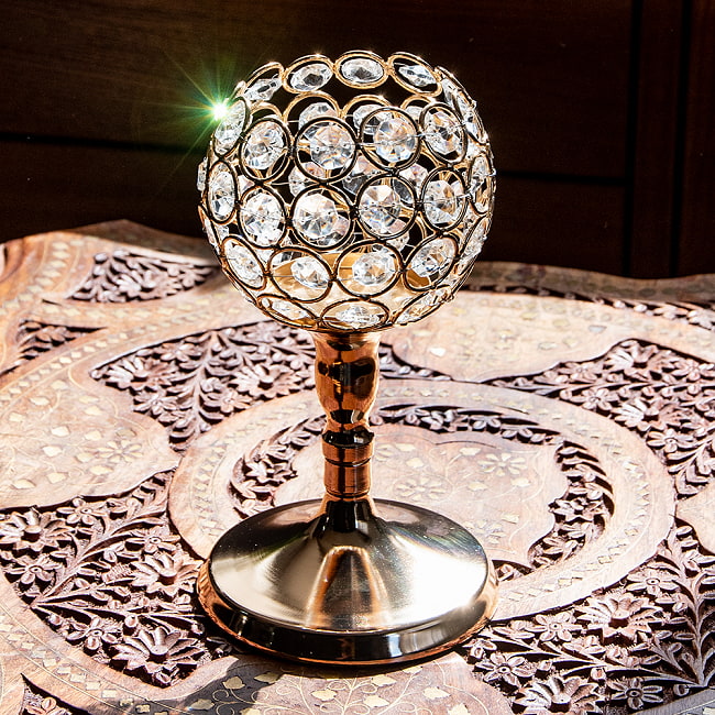 【6個セット】クリスタルガラスのアラビアンキャンドルホルダー - ゴールド【17.5cm×11cm】 10 - 太陽光を受けてキラキラと輝きます。