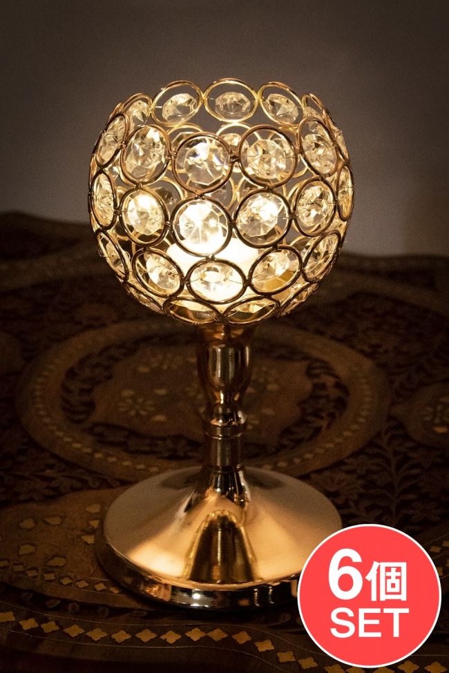 【6個セット】クリスタルガラスのアラビアンキャンドルホルダー - ゴールド【17.5cm×11cm】の写真1枚目です。セット,キャンドルホルダー,キャンドルスタンド,ろうそく立て,ランタン,