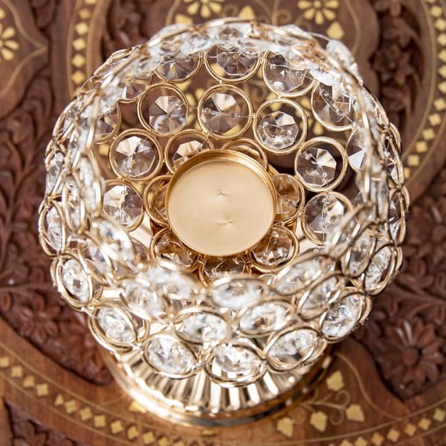 【6個セット】クリスタルガラスのアラビアンキャンドルホルダー - ゴールド【20.5cm×14cm】 7 - 上から見てみました。