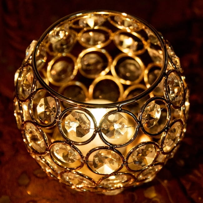 【選べる2個セット】クリスタルガラスのアラビアンキャンドルホルダー - ゴールド【高さ8.5cm】 5 - 上部からの写真です。