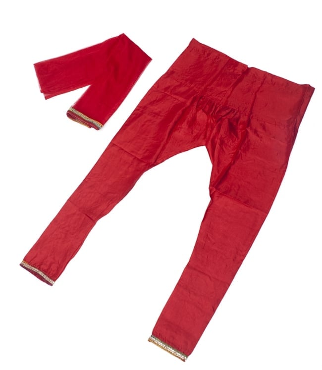 サフェードのパンジャビドレス 3点セット 白×赤 7 - ドレス、パンツ、ショールの三点セットです。