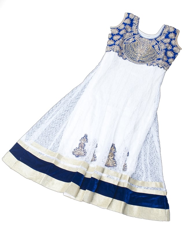サフェードのパンジャビドレス 3点セット 白×青 9 - 平置きしてみるとこのような様子です