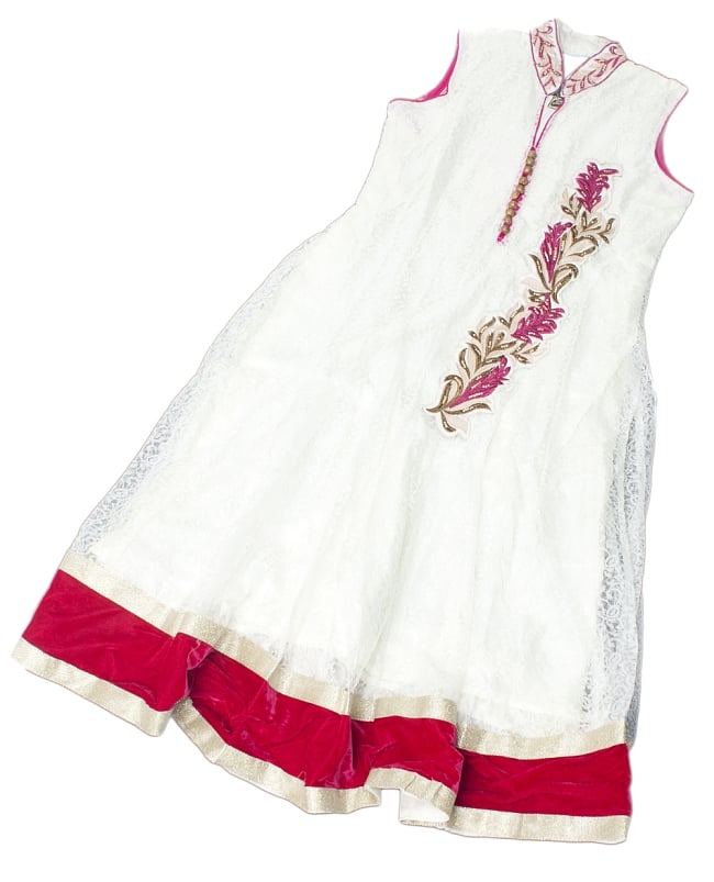 サフェードのパンジャビドレス 3点セット 白×ピンク 9 - 平置きしてみるとこのような様子です