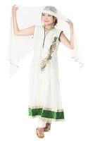 [インド品質・ちょっと訳あり]サフェードのパンジャビドレス 3点セット 白×緑の商品写真