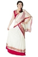 [インド品質]サフェードのレヘンガ 白×赤の商品写真