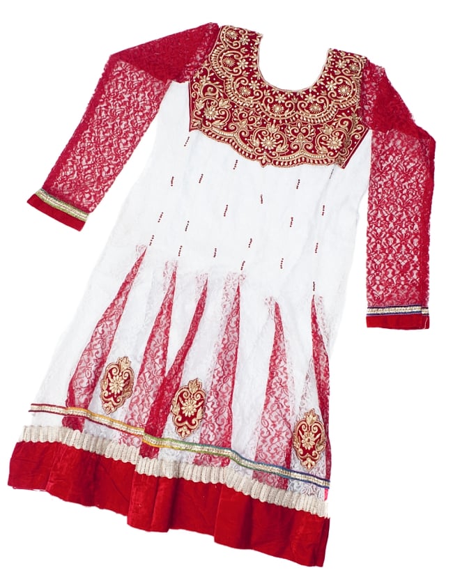 サフェードのパンジャビドレス 3点セット 白×赤 2 - トップのドレスの様子です。