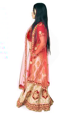 【1点物】インドのレヘンガドレスセット - レッド×ホワイト - サブ3