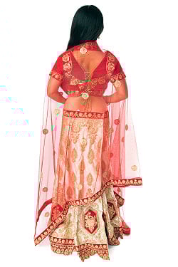 【1点物】インドのレヘンガドレスセット - レッド×ホワイト - サブ4