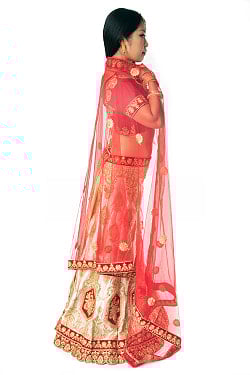 【1点物】インドのレヘンガドレスセット - レッド×ホワイト - サブ5