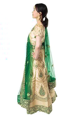 【1点物】インドのレヘンガドレスセット - ホワイト×グリーン - サブ5