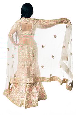 【1点物】インドのレヘンガドレスセット - ホワイト - サブ4