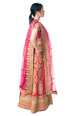 【1点物】インドのレヘンガドレスセット - レッド - サブ3