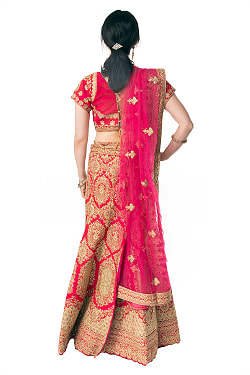 【1点物】インドのレヘンガドレスセット - レッド - サブ4