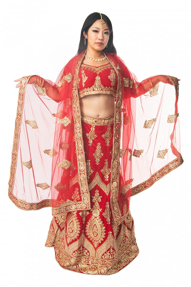 1点物】インドのレヘンガドレスセット - レッド の通販[送料無料