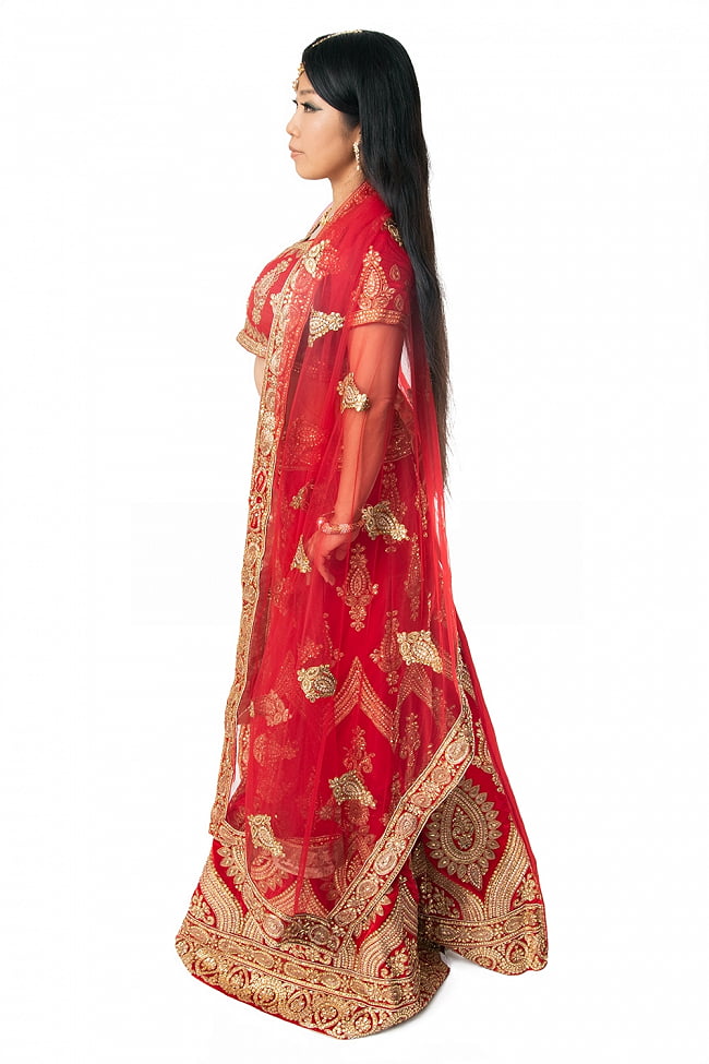 【1点物】インドのレヘンガドレスセット - レッド 3 - 違う角度から見てみました。