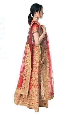 【1点物】インドのレヘンガドレスセット - レッド - サブ3