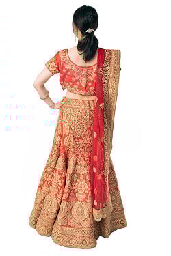 【1点物】インドのレヘンガドレスセット - レッド - サブ4