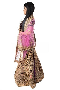 【1点物】インドのレヘンガドレスセット - ブラウン×ピンク - サブ3