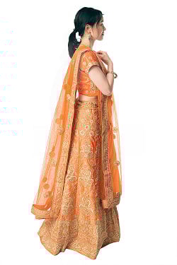 【1点物】インドのレヘンガドレスセット - オレンジ - サブ3