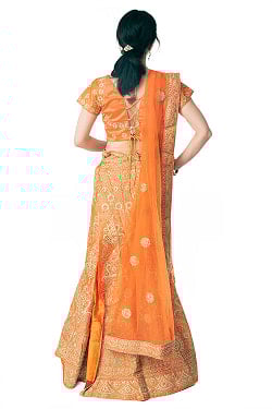【1点物】インドのレヘンガドレスセット - オレンジ - サブ4