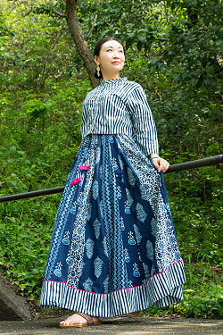 木版染めが美しい コットンレヘンガ - サブ2