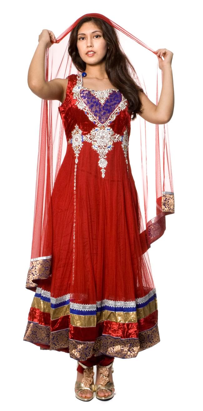 1点物】インドのゴージャスパンジャービードレス-赤 の通販[送料無料  