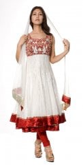 【※胸肩回りタイトです】【1点物】インドのゴージャスパンジャービードレス-白×赤