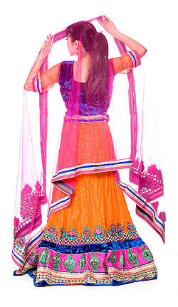 【1点物】インドのレヘンガ　【青×オレンジ】 - サブ3