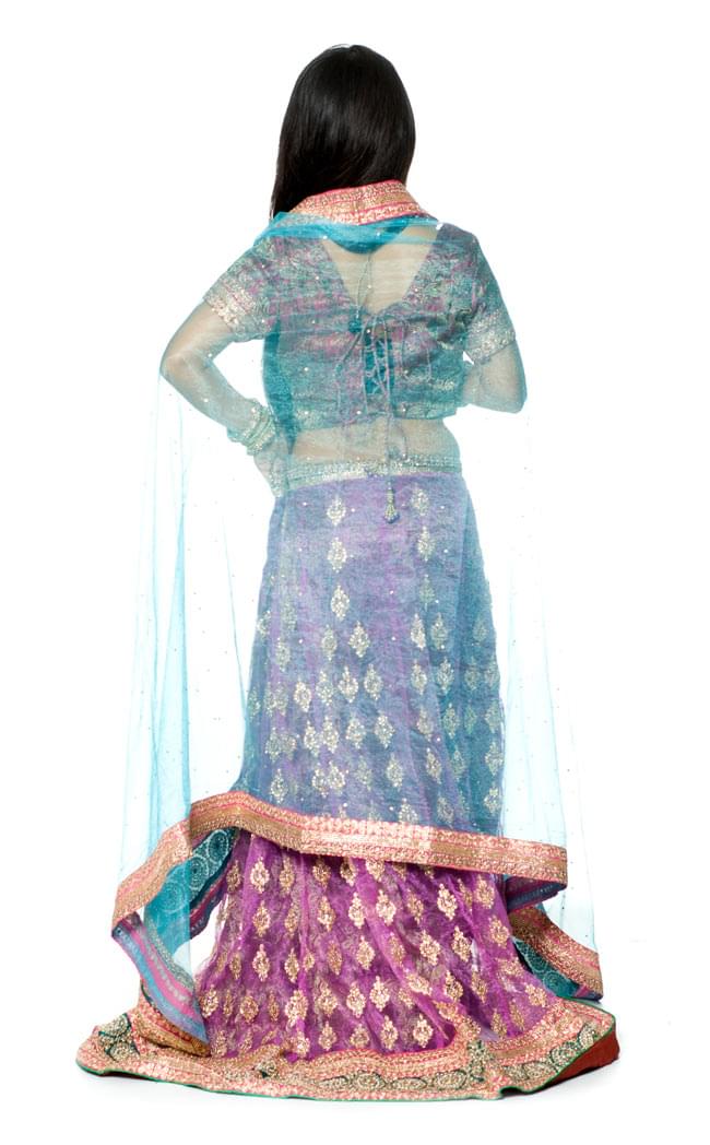 【1点物】インドのレヘンガ 【ピンク×水】 3 - 後ろ姿です。