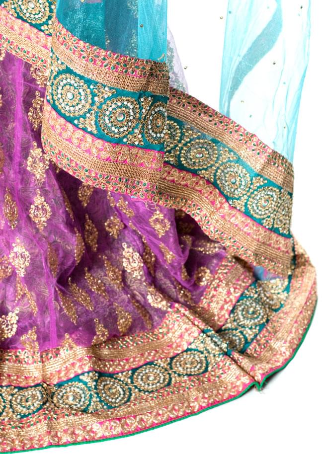 【1点物】インドのレヘンガ 【ピンク×水】 8 - 鮮やかな色合いが美しいです。