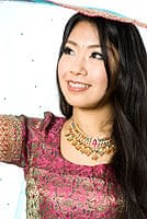 【1点物】インドのレヘンガ　【ピンク×水】の商品写真