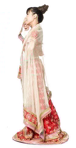 【1点物】インドのレヘンガ　【赤×ベージュ】 - サブ2