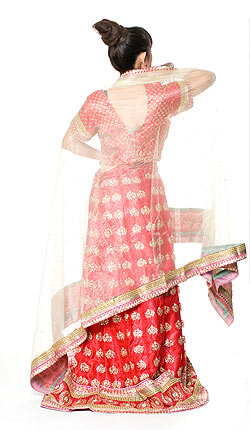 【1点物】インドのレヘンガ　【赤×ベージュ】 - サブ3