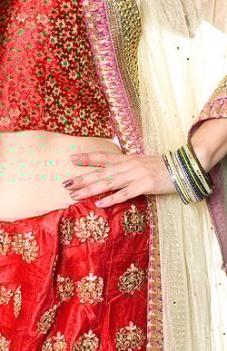 【1点物】インドのレヘンガ　【赤×ベージュ】 - サブ5