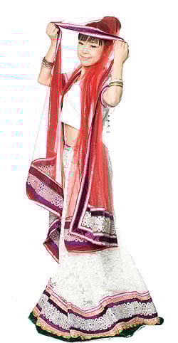 【1点物】インドのレヘンガ　【白×赤】 - サブ2