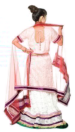 【1点物】インドのレヘンガ　【白×赤】 - サブ3