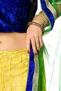 【1点物】インドのレヘンガ　【黄色×青】 - サブ5