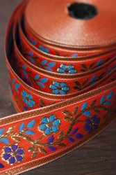 金糸入りチロリアンテープ- メーター売り（太幅 約4cm) - 朱色の商品写真